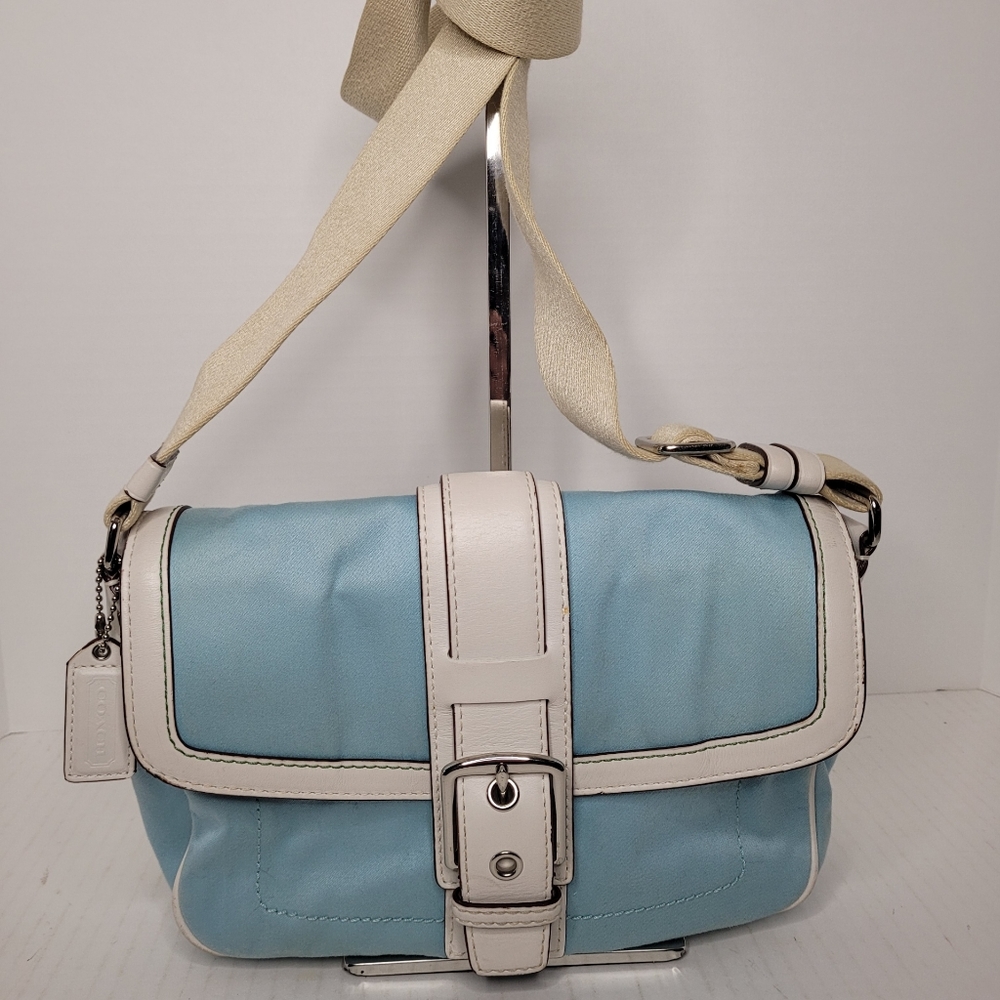 Coach Hampton Blue Soho Twill/Leather Shoulder Bag M0669-P10707 - Picture 1 of 13